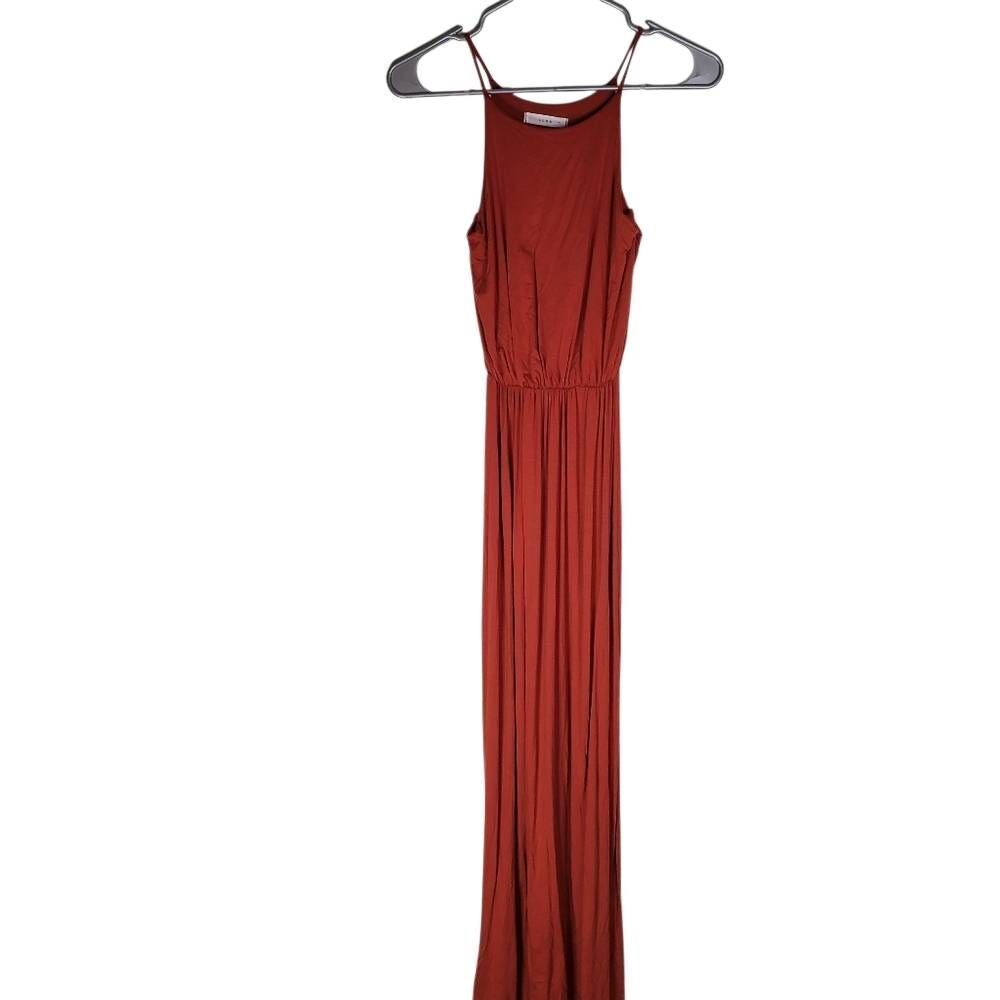 NWT Lush Spaghetti Strap Blouson Jersey Maxi Dress Tandoori Spice Rust Small